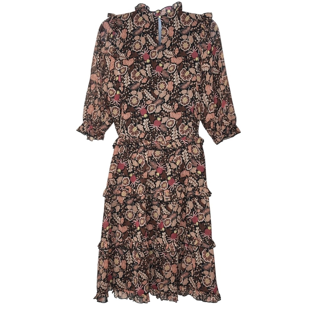 NEW Scotch & Soda Midi Dress Sz 14 Black Floral Tiered Ruffle Whimsigoth Party - Picture 5 of 14